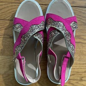 Elephantito hot pink suede and gold glitter sandals size 5 US 36 EU